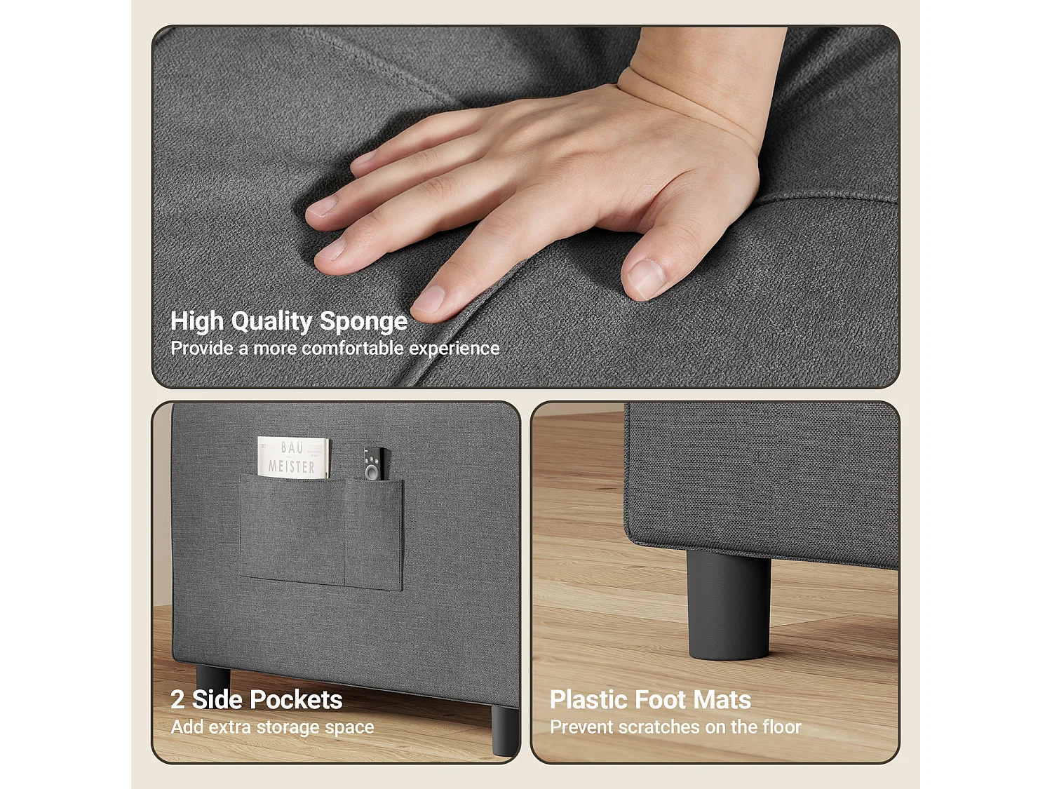 Fauteuil Convertible, Canapé Lit 1 Place Fauteuil Chaise Longue Coussin Réglable Rangement Roues Pliante AR21-D