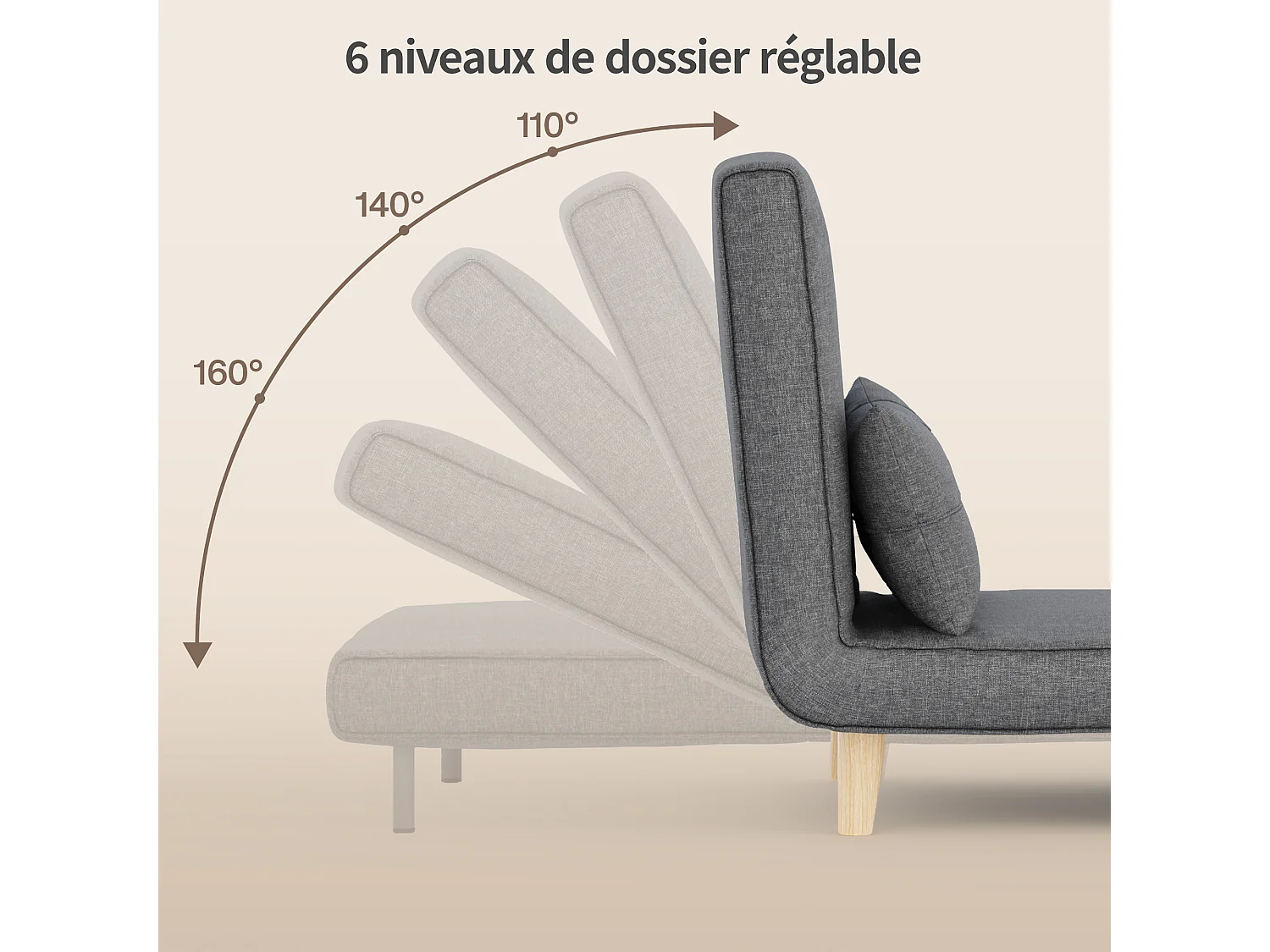 Fauteuil Convertible Bealife Fauteuil Lit Canapé 1 Place Chaise Longue Coussin Réglable Pliante AR50