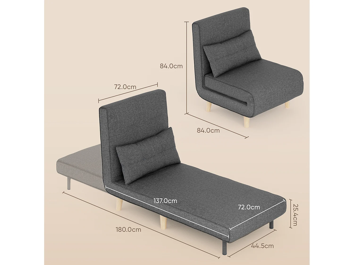 Fauteuil Convertible Bealife Fauteuil Lit Canapé 1 Place Chaise Longue Coussin Réglable Pliante AR50