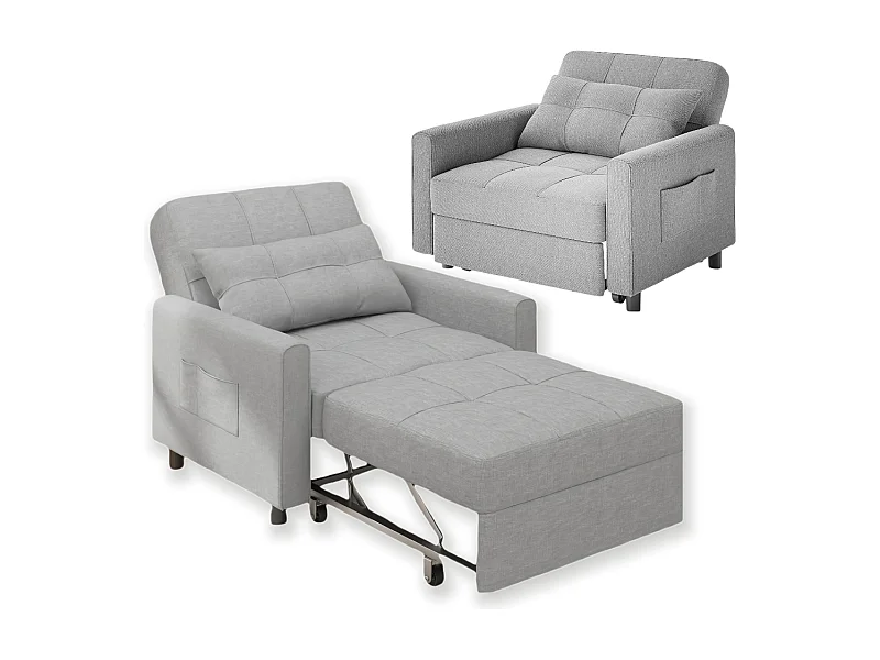 Canape Convertible Canapé Lit 1 Place Fauteuil Chaise Longue Coussin Réglable Rangement Roues Pliante AR22-G