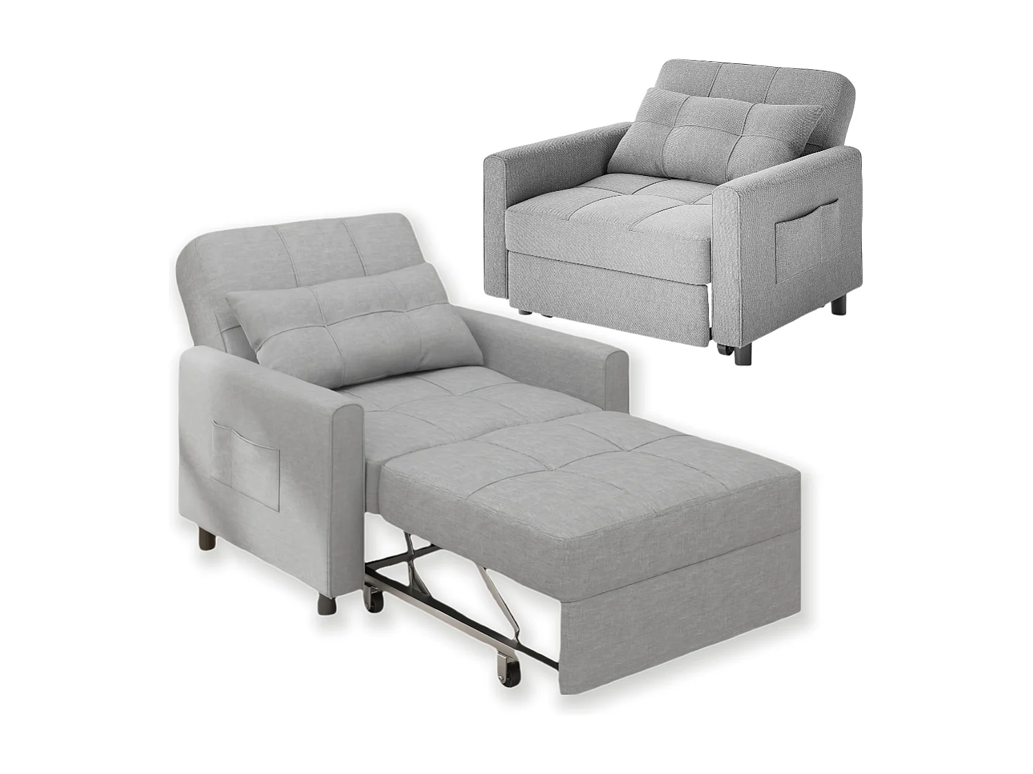 Bealife convertibele bank, 1 - persoons slaapbank, fauteuil, ligstoel, verstelbaar kussen, opbergruimte, wielen, vouwbaar AR22 - G