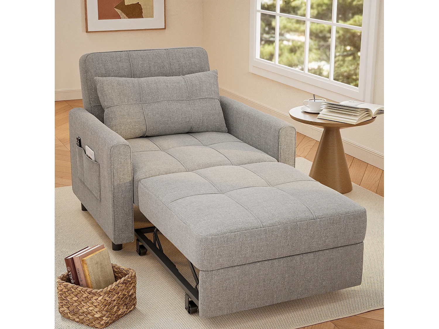 Bealife convertibele bank, 1 - persoons slaapbank, fauteuil, ligstoel, verstelbaar kussen, opbergruimte, wielen, vouwbaar AR22 - G