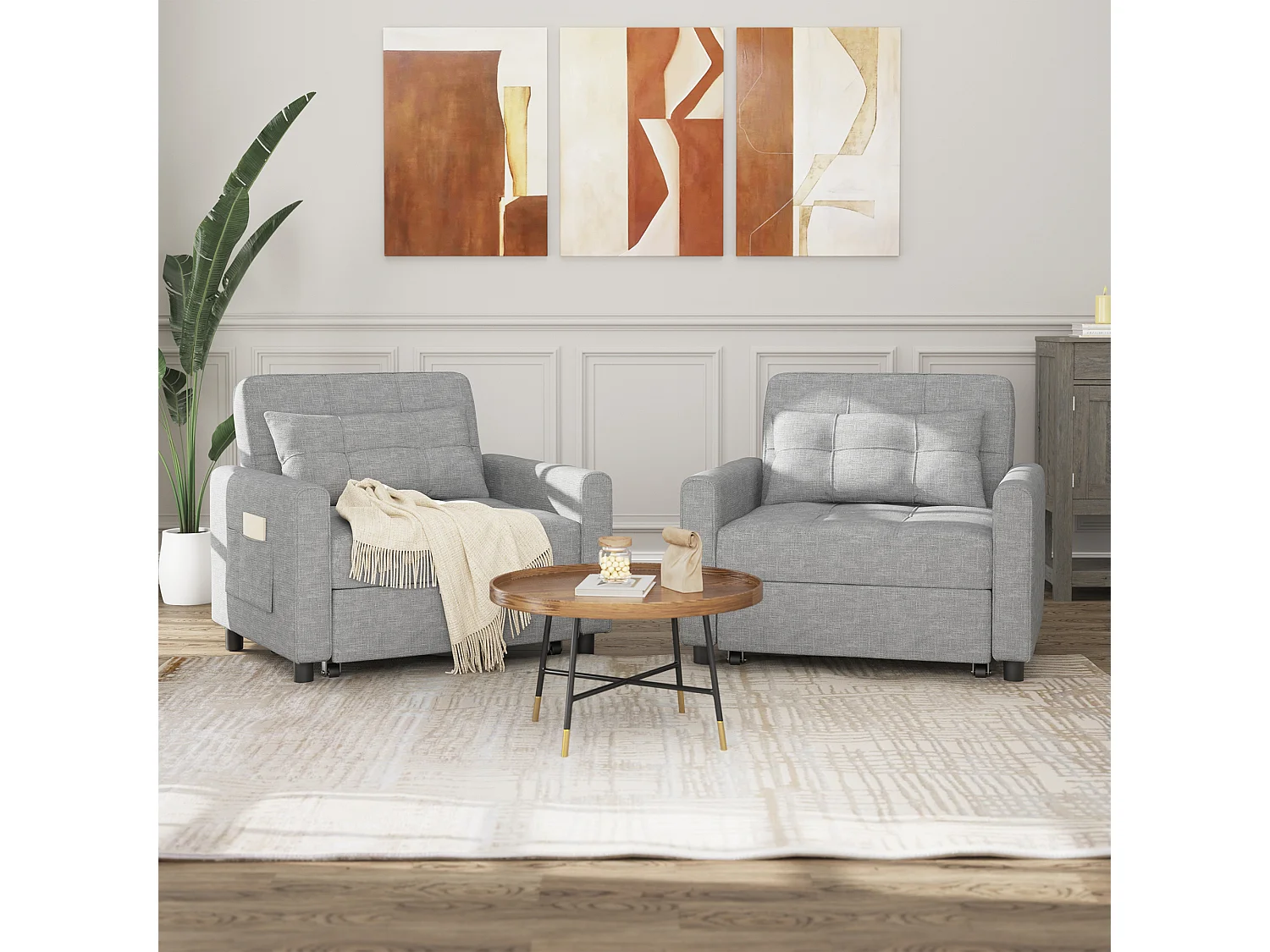 Canape Convertible Canapé Lit 1 Place Fauteuil Chaise Longue Coussin Réglable Rangement Roues Pliante AR22-G