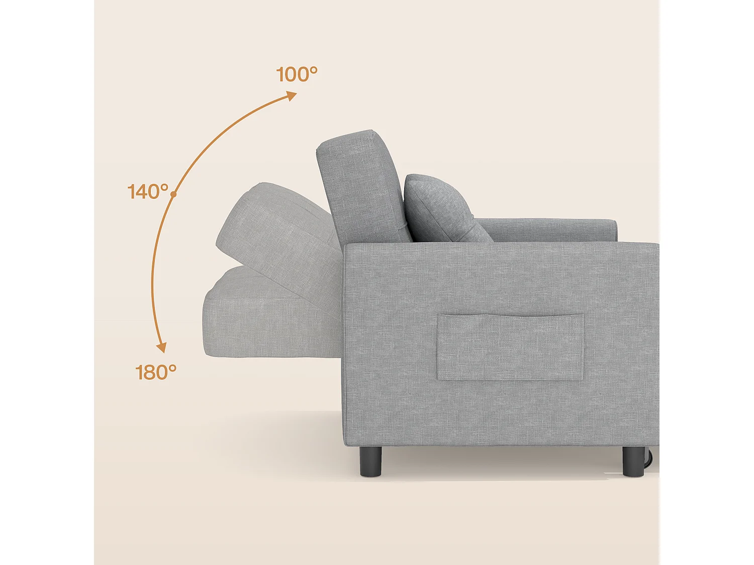 Canape Convertible Canapé Lit 1 Place Fauteuil Chaise Longue Coussin Réglable Rangement Roues Pliante AR22-G