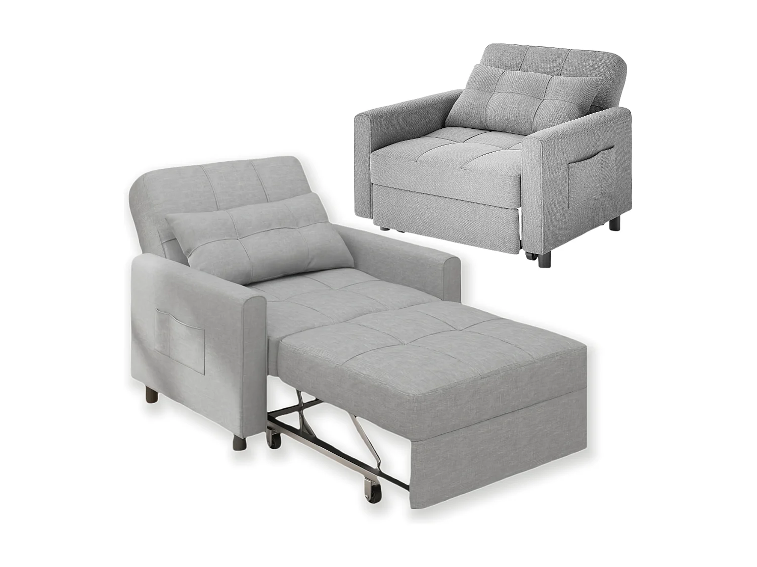 Canape Convertible Canapé Lit 1 Place Fauteuil Chaise Longue Coussin Réglable Rangement Roues Pliante AR22-G