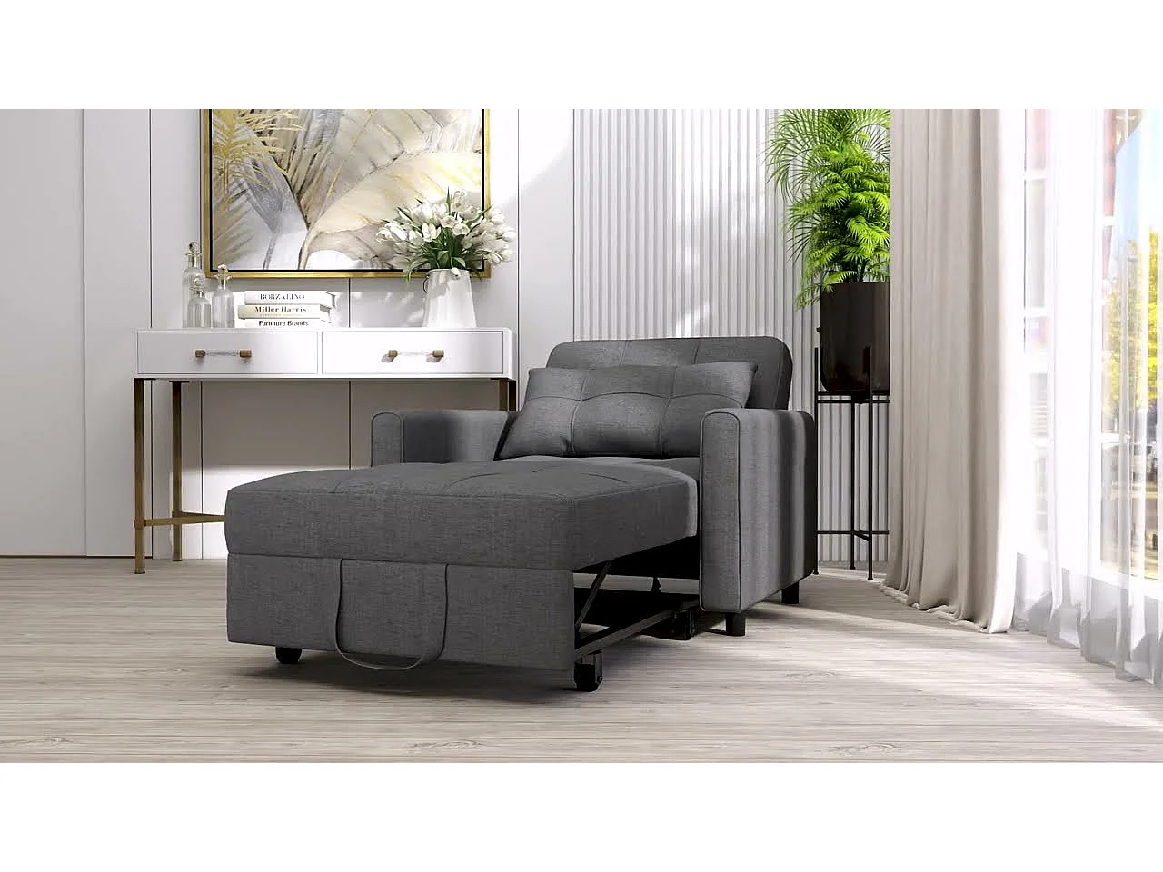 Bealife convertibele fauteuil, 1 - persoons slaapfauteuil, bank, ligstoel, verstelbaar kussen, opbergruimte, wielen, vouwbaar AR22 - D
