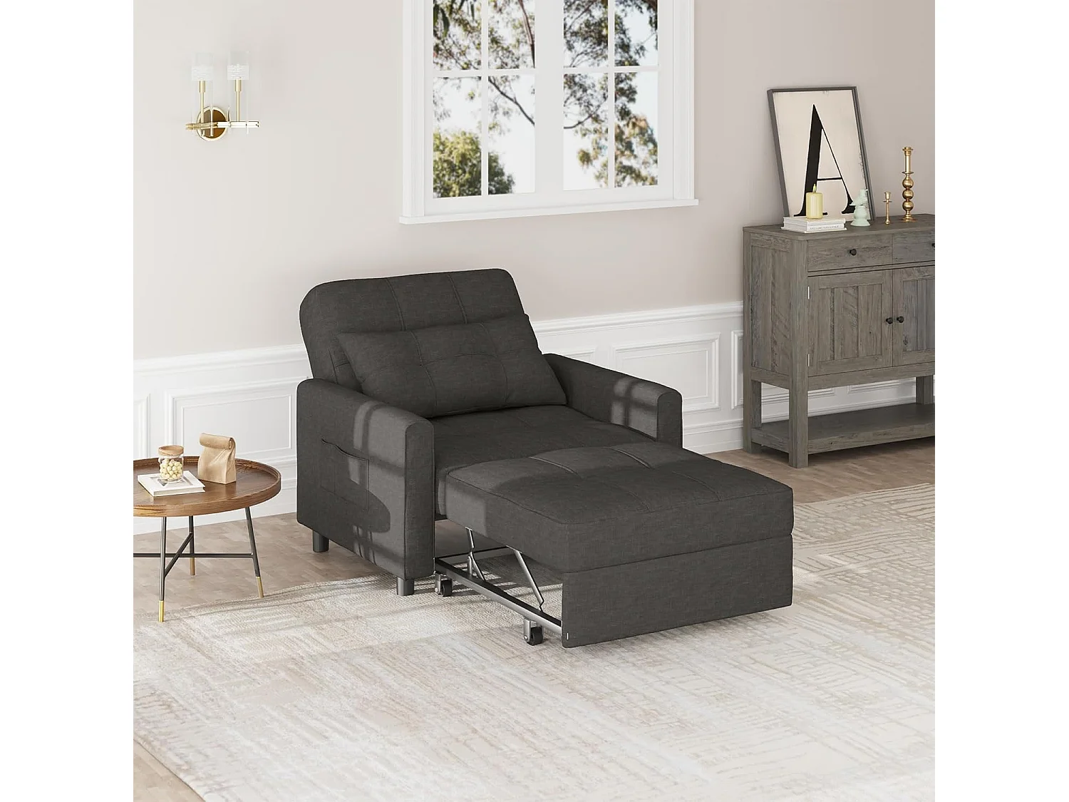 Bealife convertibele fauteuil, 1 - persoons slaapfauteuil, bank, ligstoel, verstelbaar kussen, opbergruimte, wielen, vouwbaar AR22 - D