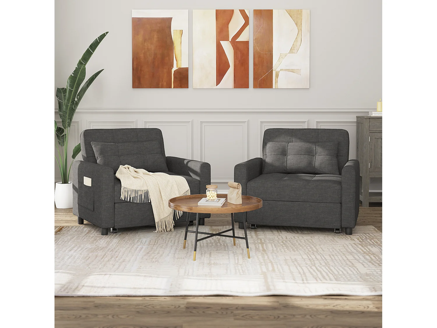 Bealife convertibele fauteuil, 1 - persoons slaapfauteuil, bank, ligstoel, verstelbaar kussen, opbergruimte, wielen, vouwbaar AR22 - D