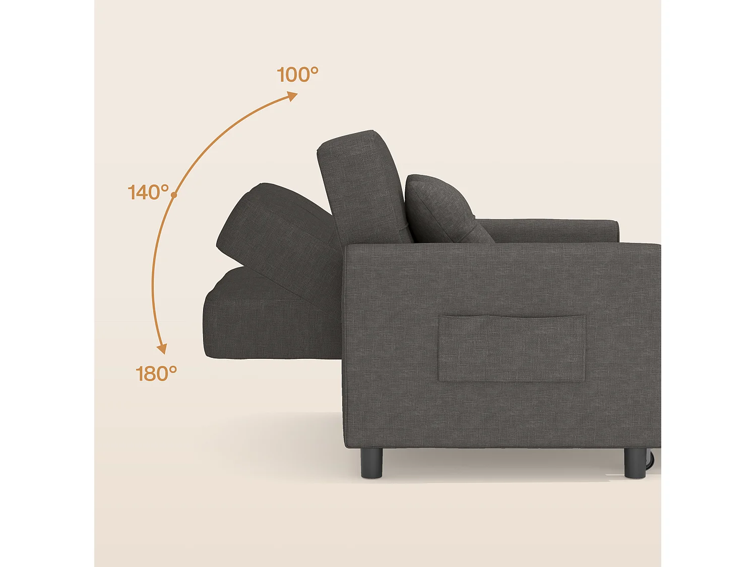 Bealife convertibele fauteuil, 1 - persoons slaapfauteuil, bank, ligstoel, verstelbaar kussen, opbergruimte, wielen, vouwbaar AR22 - D