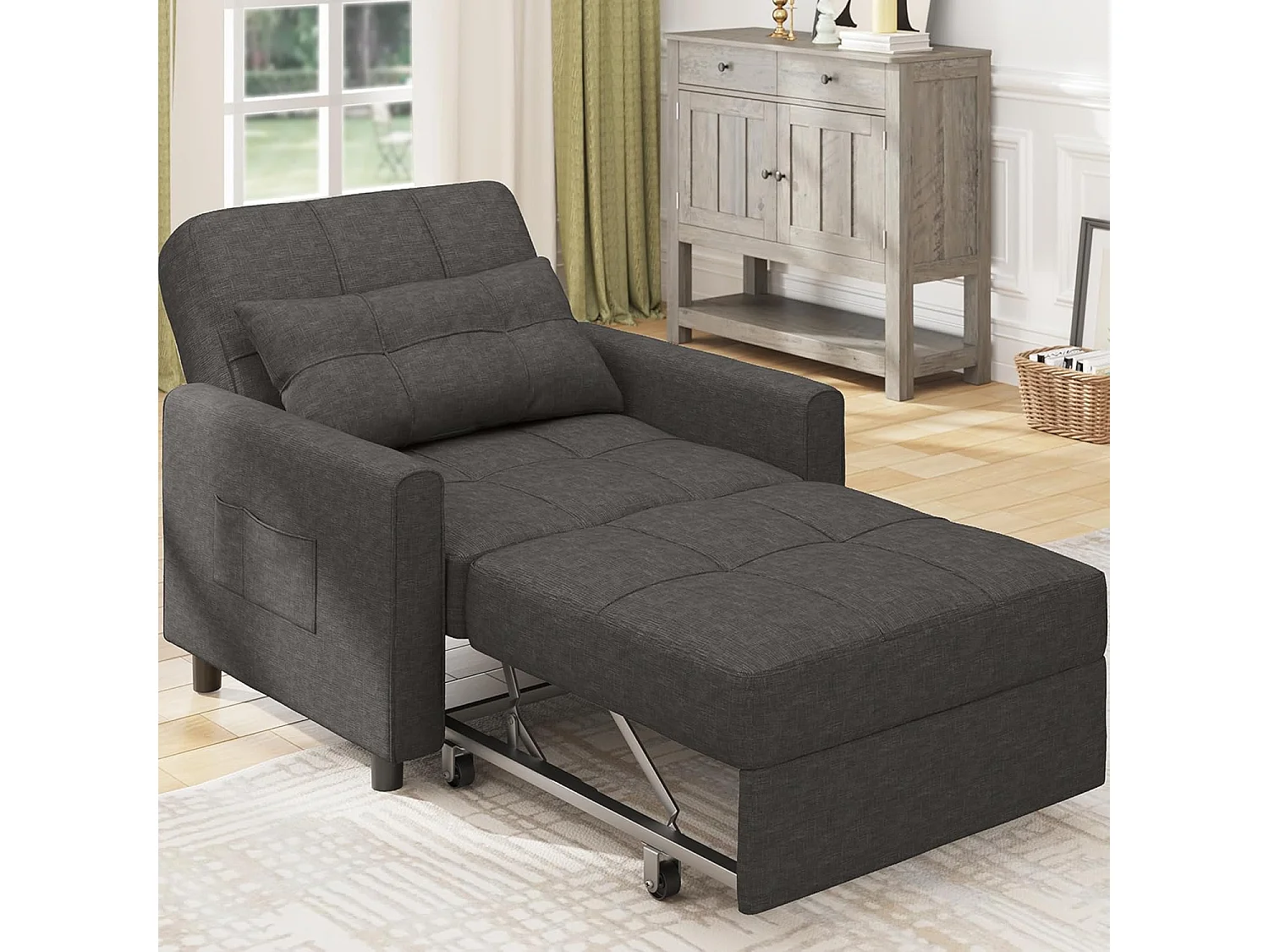 Bealife convertibele fauteuil, 1 - persoons slaapfauteuil, bank, ligstoel, verstelbaar kussen, opbergruimte, wielen, vouwbaar AR22 - D