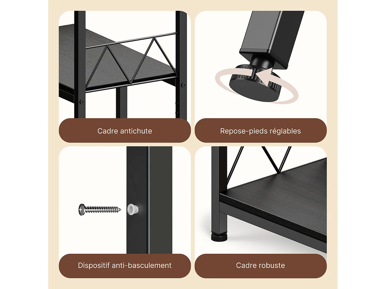 Bibliothèque Bealife Étagère de Rangement 7 Niveaux Cadre en Métal Pied Réglable 100 x 30 x 180 cm Noir