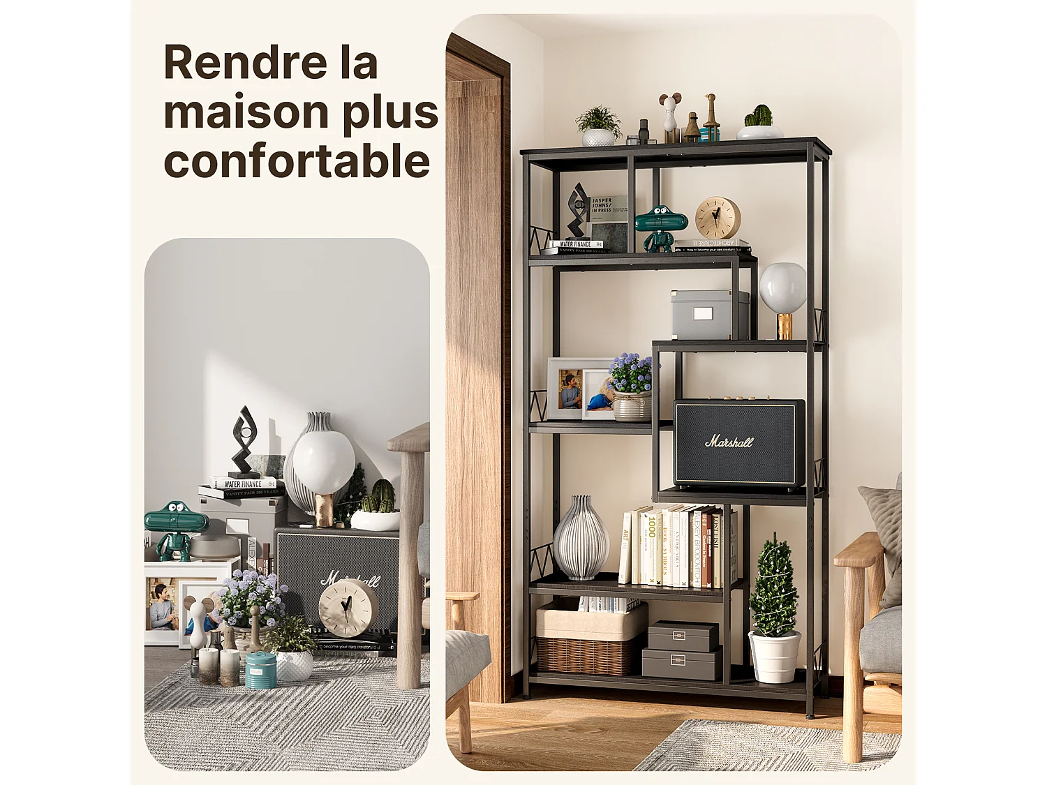 Bibliothèque Bealife Étagère de Rangement 7 Niveaux Cadre en Métal Pied Réglable 100 x 30 x 180 cm Noir