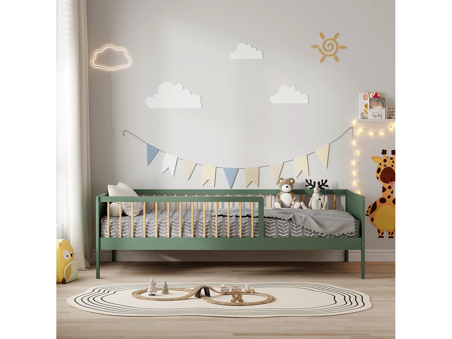 MINEA | Lit avec barrière PEPITO 90x190 cm (matelas non inclus)