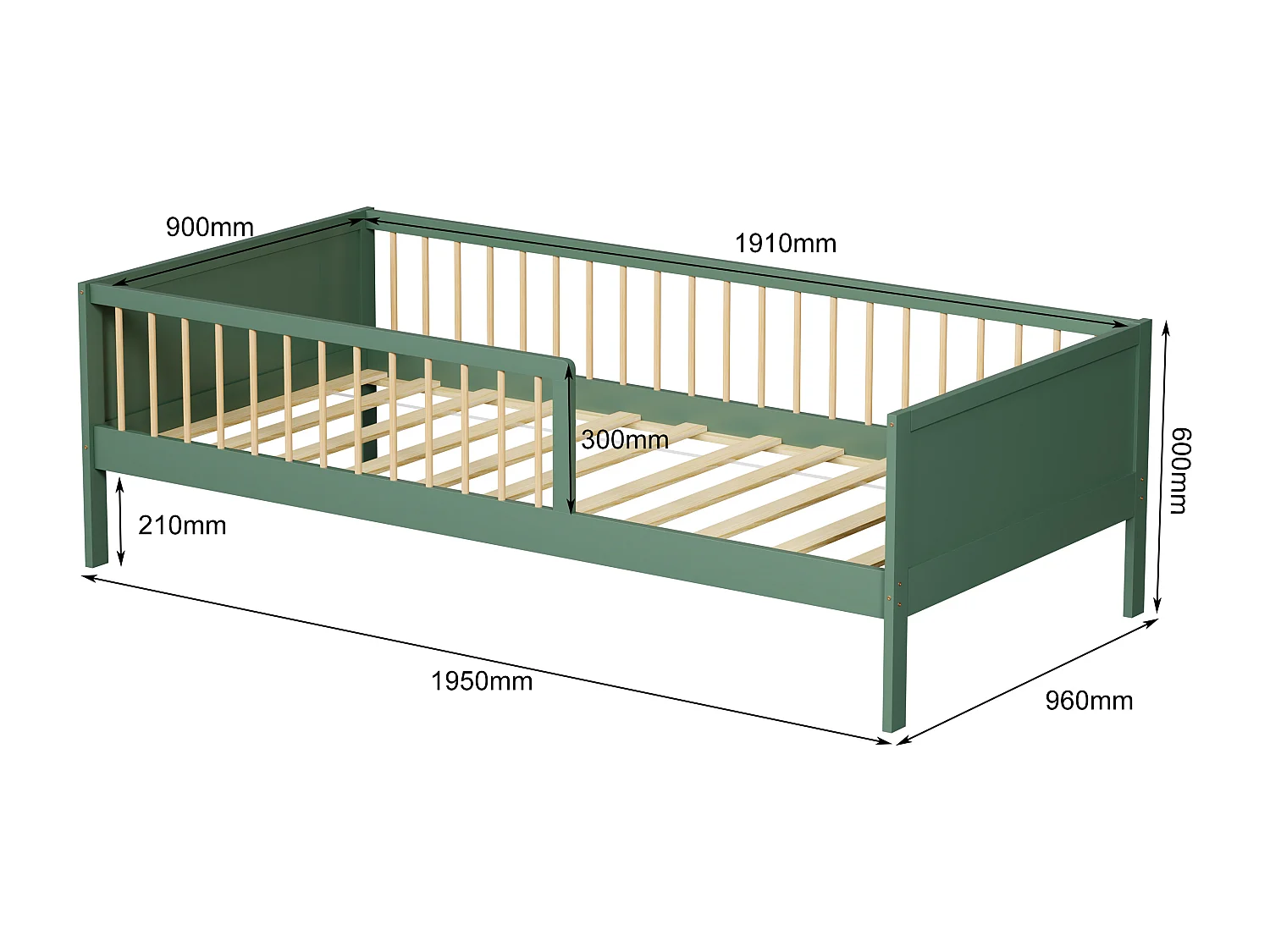 MINEA | Lit avec barrière PEPITO 90x190 cm (matelas non inclus)