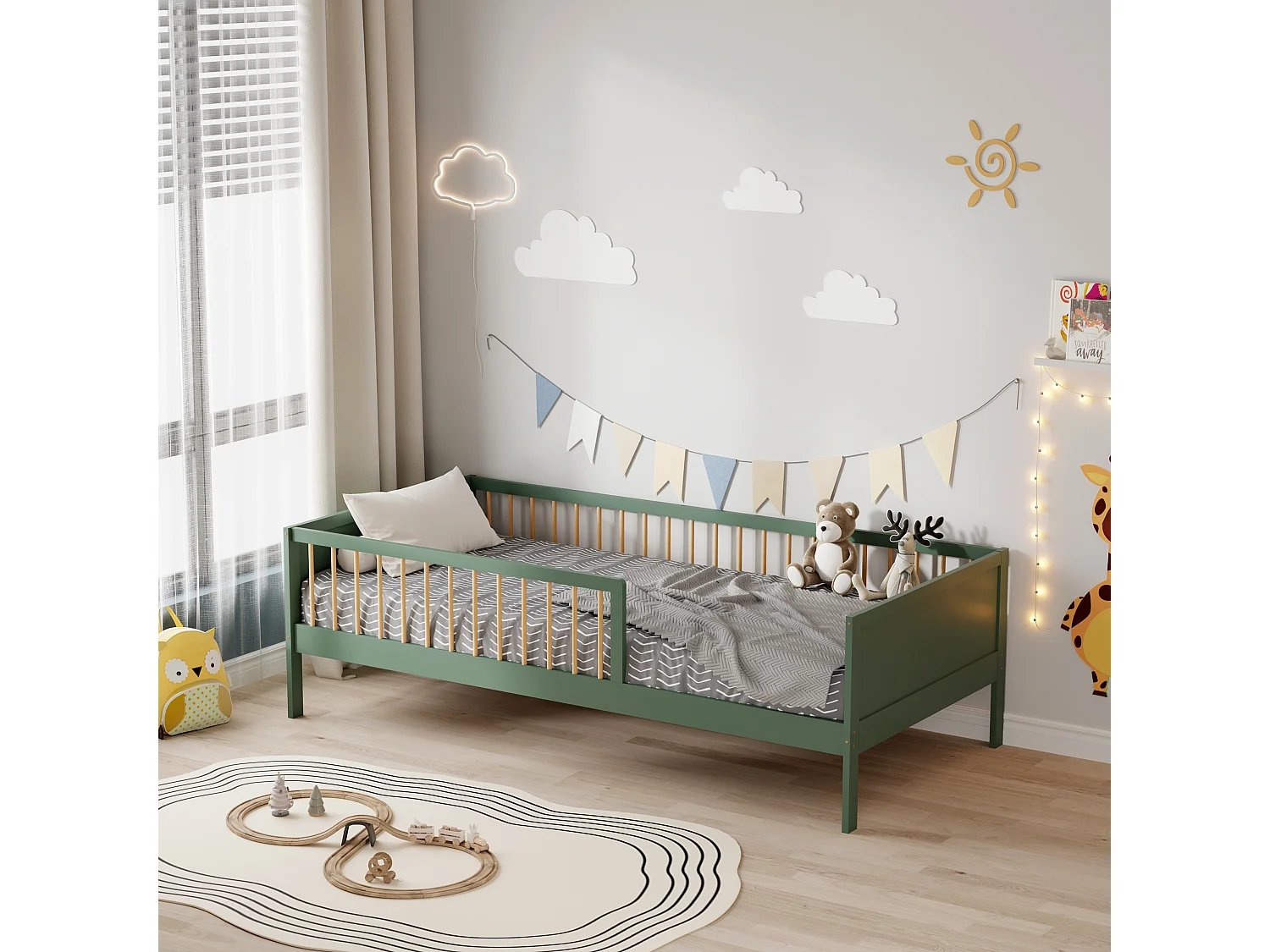 MINEA | Lit avec barrière PEPITO 90x190 cm (matelas non inclus)