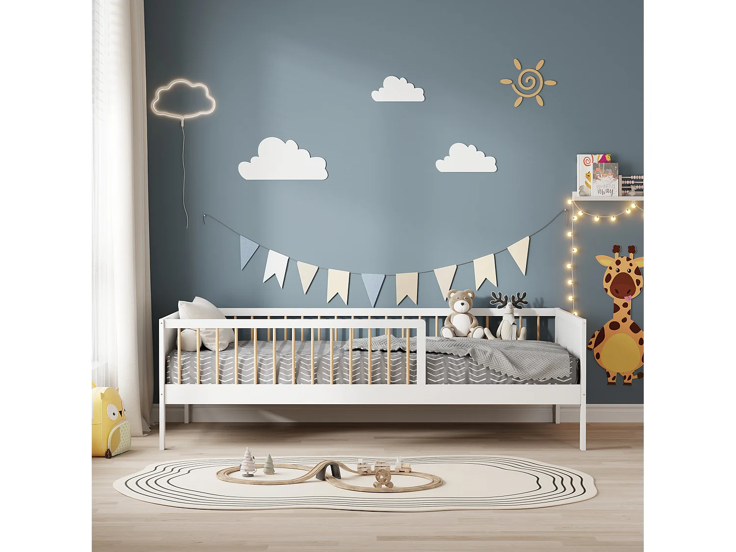 MINEA | Lit avec barrière PEPITO 90x190 cm (matelas non inclus)