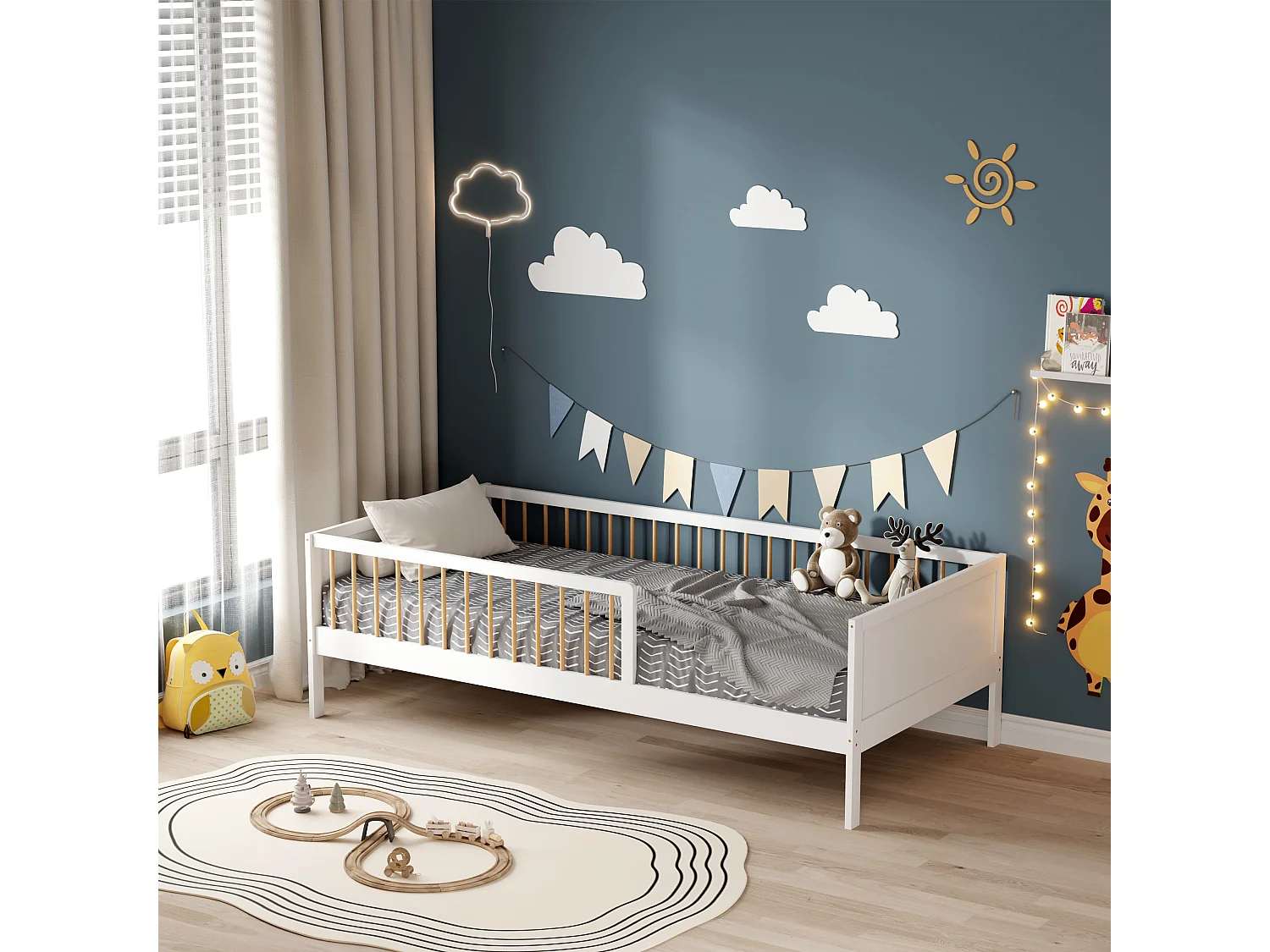 MINEA | Lit avec barrière PEPITO 90x190 cm (matelas non inclus)