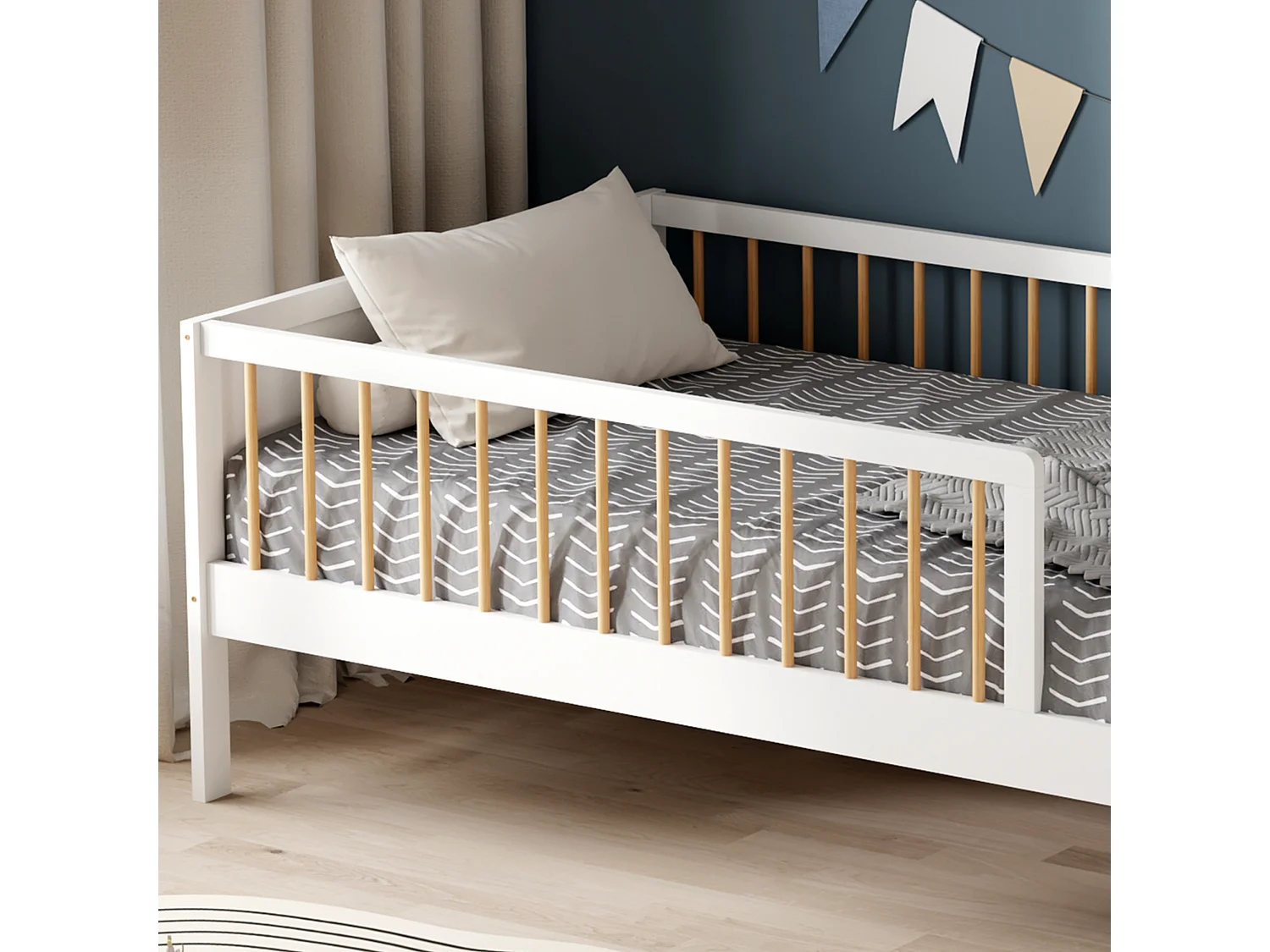 MINEA | Lit avec barrière PEPITO 90x190 cm (matelas non inclus)