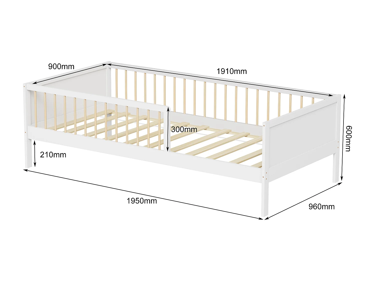 MINEA | Lit avec barrière PEPITO 90x190 cm (matelas non inclus)