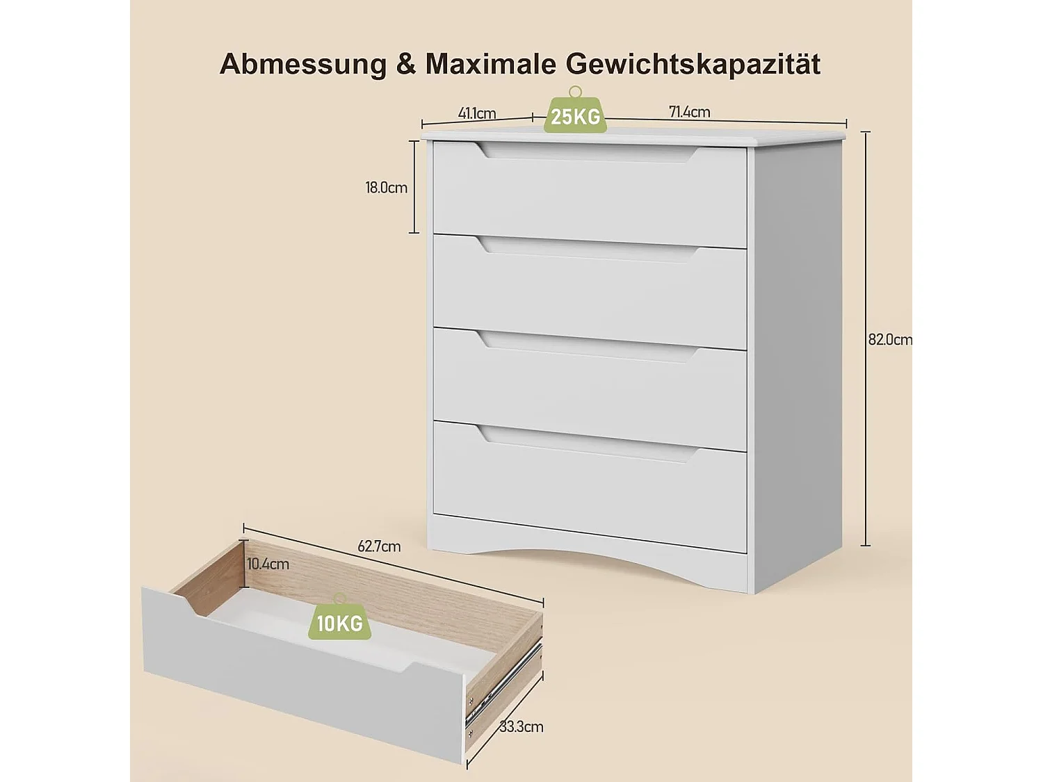 Commode Chambre Bealife 4 Tiroirs Meuble de Rangement Chambre Salon Porche Poignée Intégrée Dispositif Anti-trébuchement