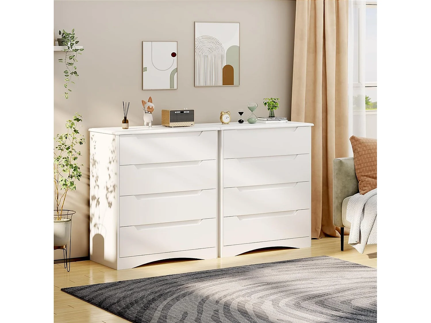 Commode Chambre Bealife 4 Tiroirs Meuble de Rangement Chambre Salon Porche Poignée Intégrée Dispositif Anti-trébuchement