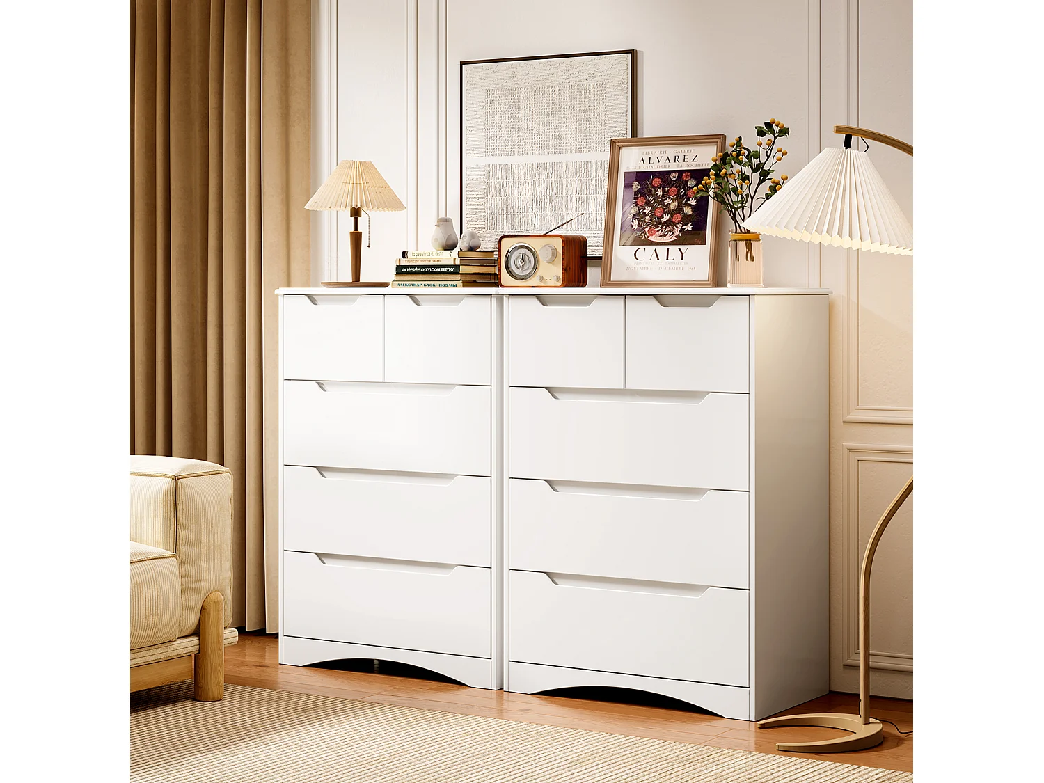 Commode Chambre Bealife 5 Tiroirs Meuble de Rangement Chambre Salon Porche Poignée Intégrée Dispositif Anti-trébuchement