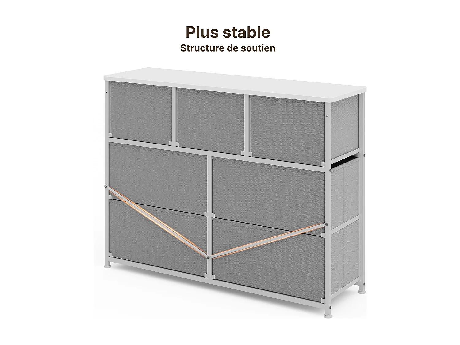 Commode de Chambre Bealife 7 Tiroirs en Tissu Cadre en Acier Pieds en Plastique Réglable Rangement Meuble Gris