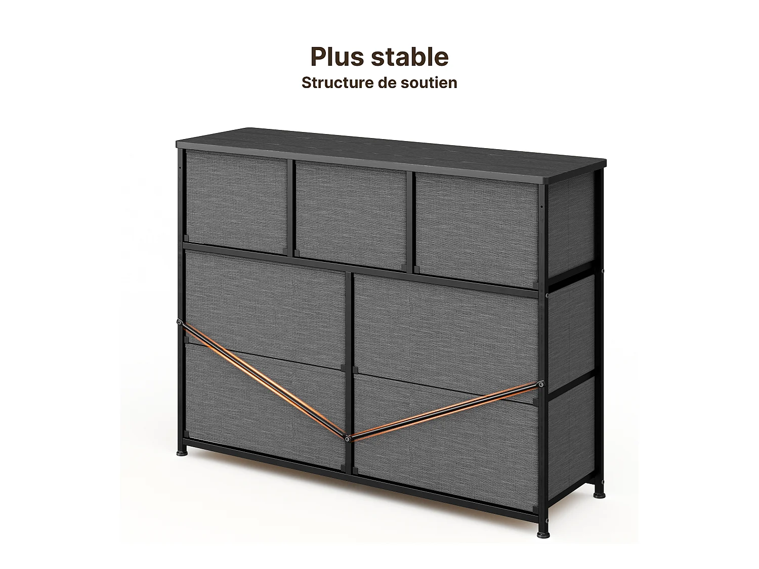 Commode de Chambre Bealife 7 Tiroirs en Tissu Cadre en Acier Pieds en Plastique Réglable Rangement Meuble Gris Foncé