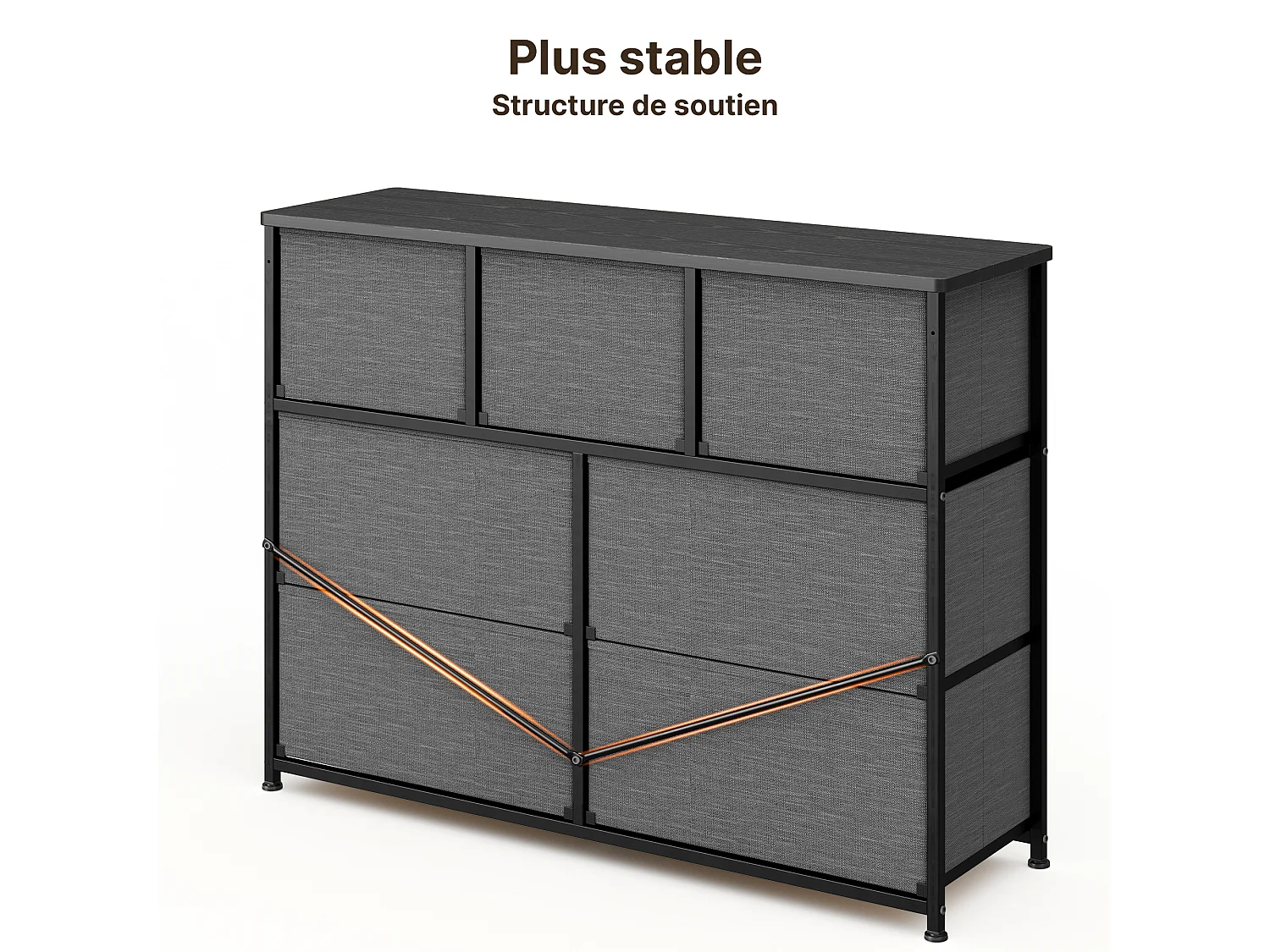 Commode de Chambre Bealife 7 Tiroirs en Tissu Cadre en Acier Pieds en Plastique Réglable Rangement Meuble Gris Foncé
