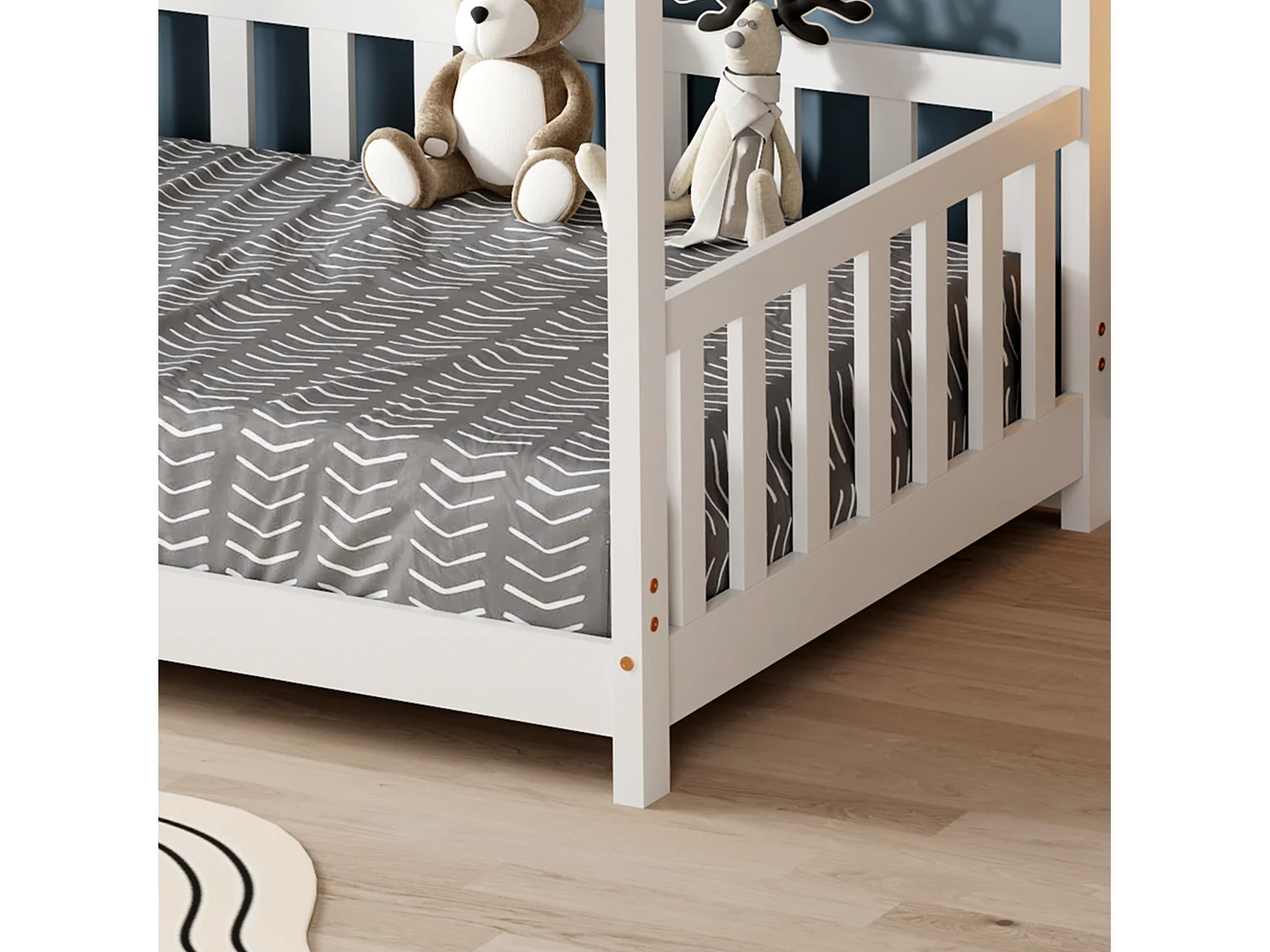 MINEA | Lit cabane avec barrière TCHOUPI 90x190 cm (matelas non inclus)