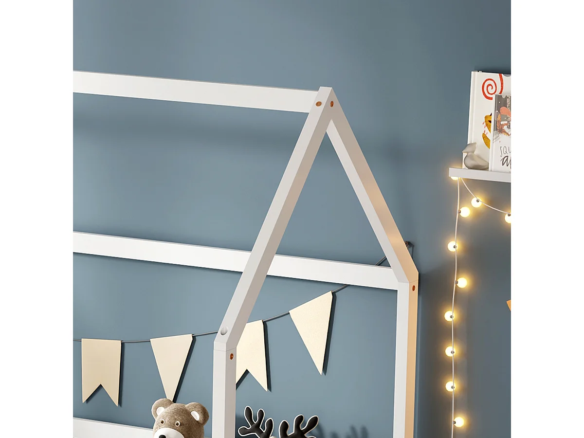 Lit cabane Tchoupi - Sécurité et imagination - Blanc - 90x190 cm