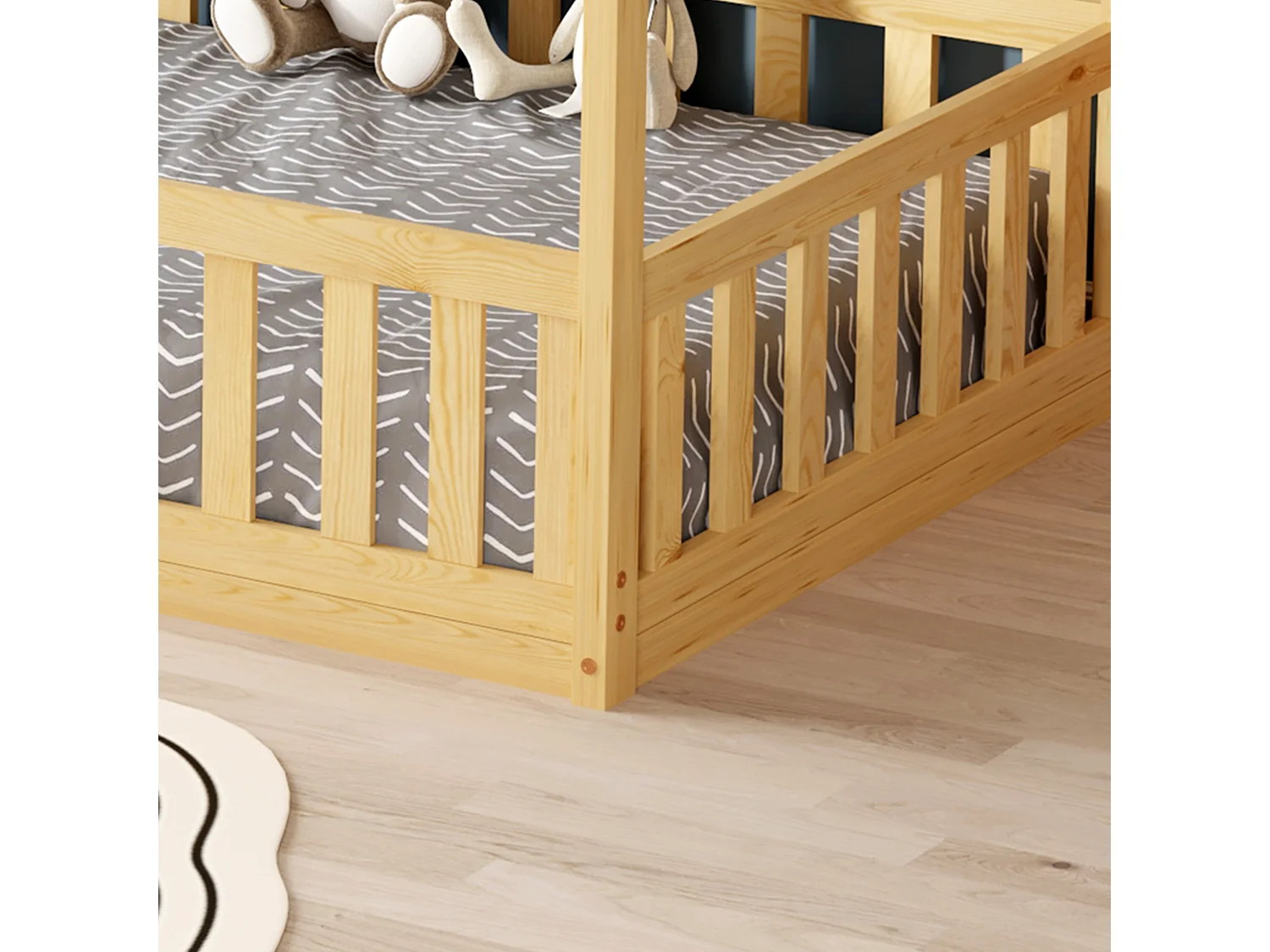 MINEA | Lit cabane avec barrière NID ENCHANTE 90x190 cm (matelas non inclus)