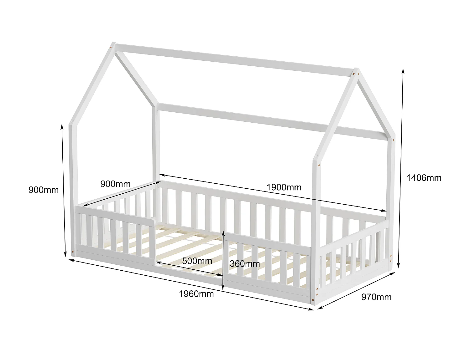 MINEA | Lit cabane avec barrière NID ENCHANTE 90x190 cm (matelas non inclus)