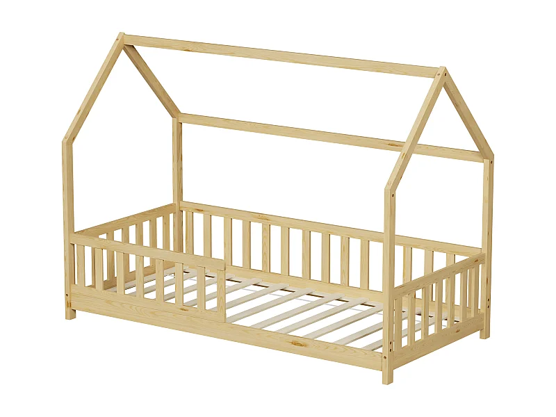 MINEA | Lit cabane avec barrière TCHOUPI 90x190 cm (matelas non inclus)