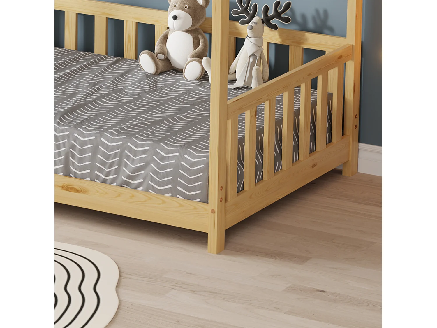 MINEA | Lit cabane avec barrière TCHOUPI 90x190 cm (matelas non inclus)