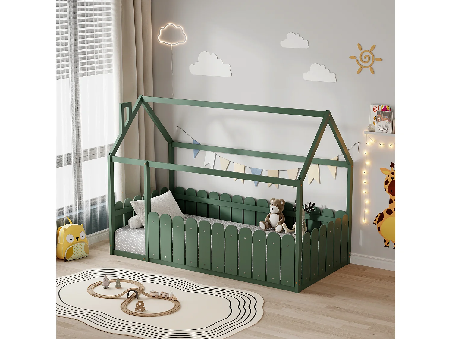 MINEA | Lit cabane avec barrière CALINOU 90x190 cm (matelas non inclus)