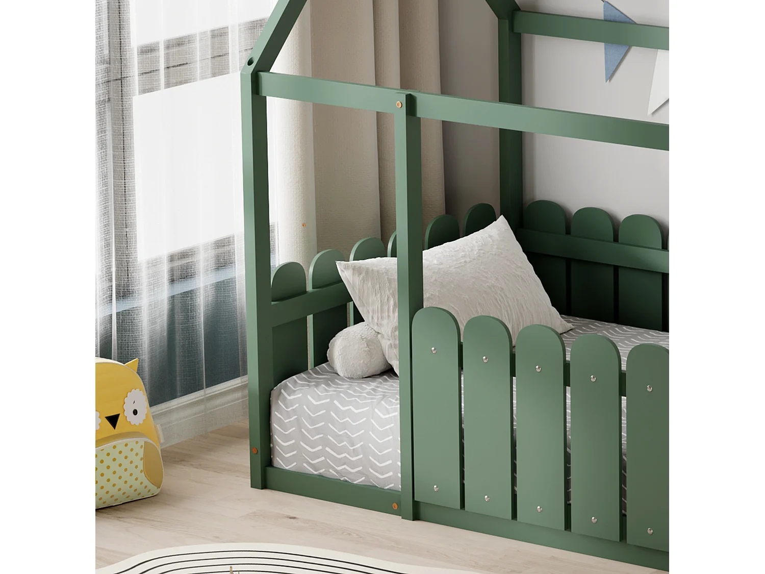 MINEA | Lit cabane avec barrière CALINOU 90x190 cm (matelas non inclus)