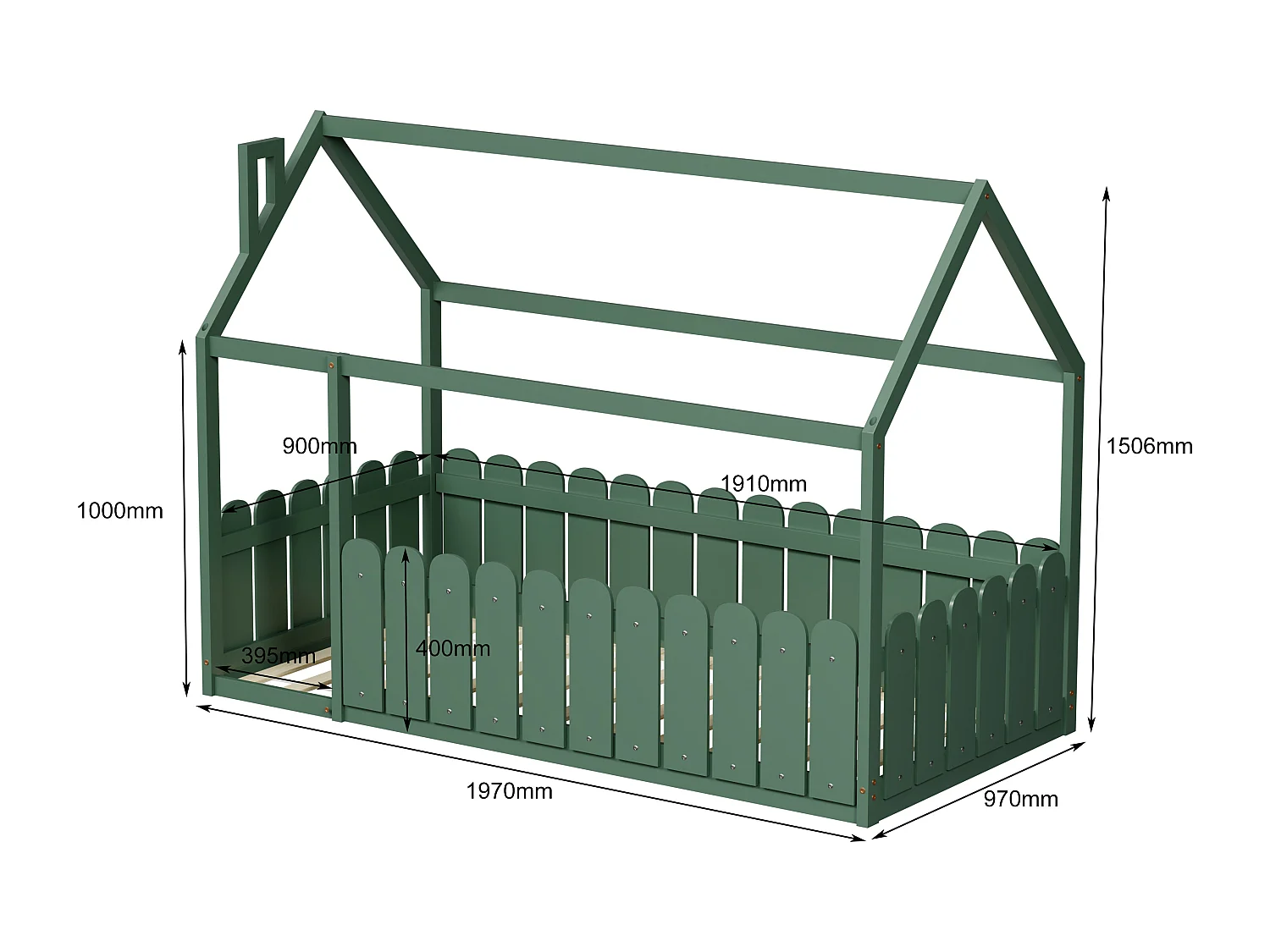 MINEA | Lit cabane avec barrière CALINOU 90x190 cm (matelas non inclus)