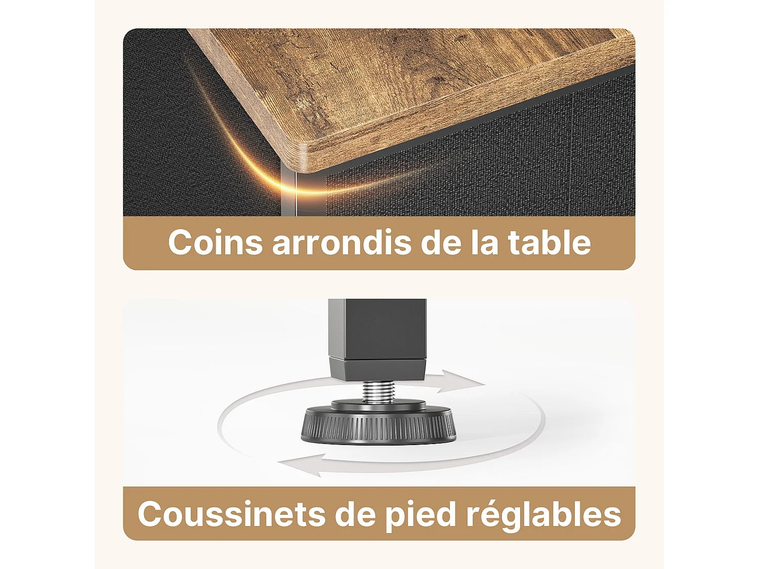 Commode de Chambre Bealife 5 Tiroirs en Tissu Cadre en Acier Pieds en Plastique Réglable Rangement Meuble Marron Vintage