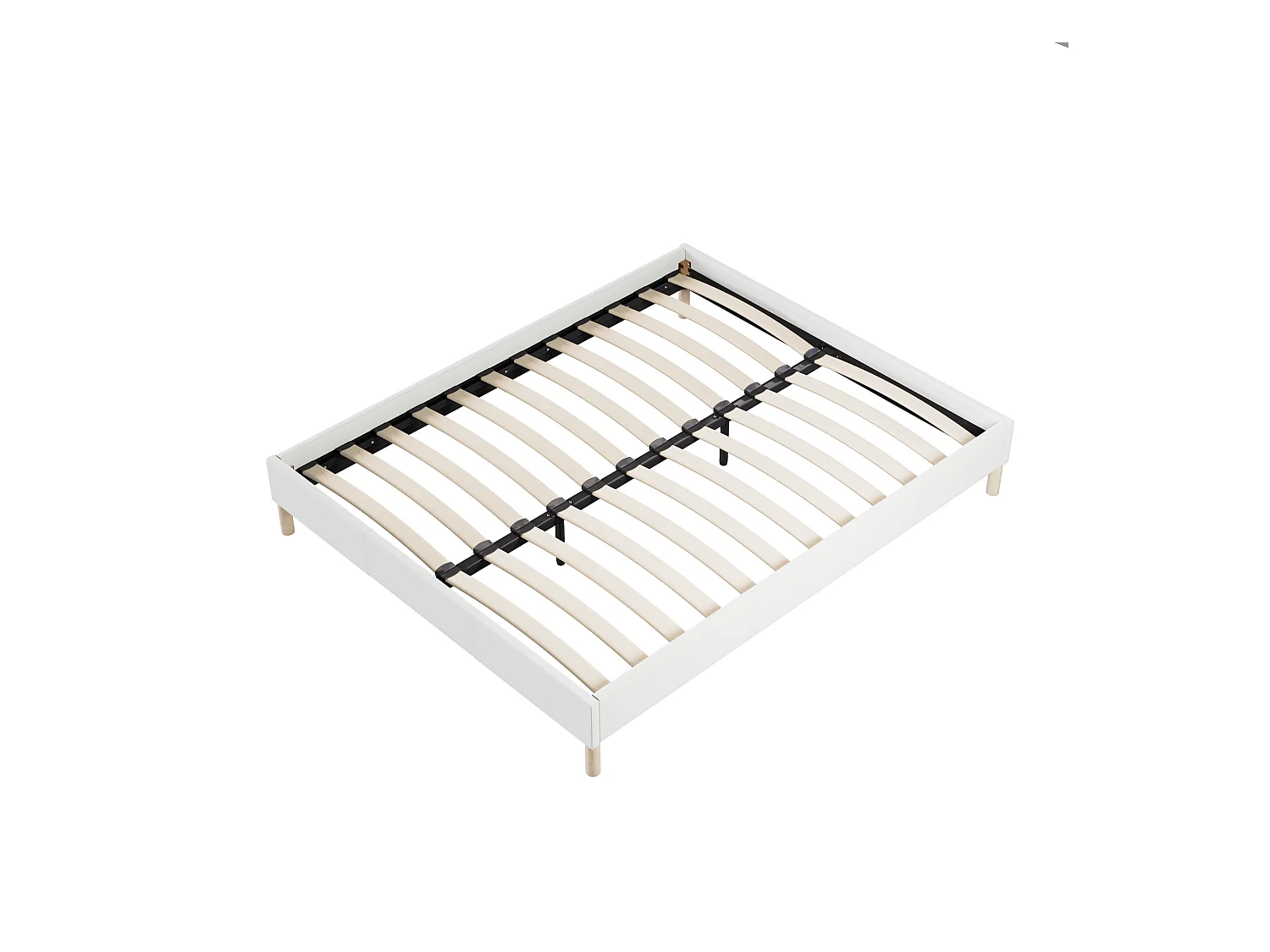 Sommier 90x200 cm, Revêtement en tissu Blanc Crème, Pieds en bois