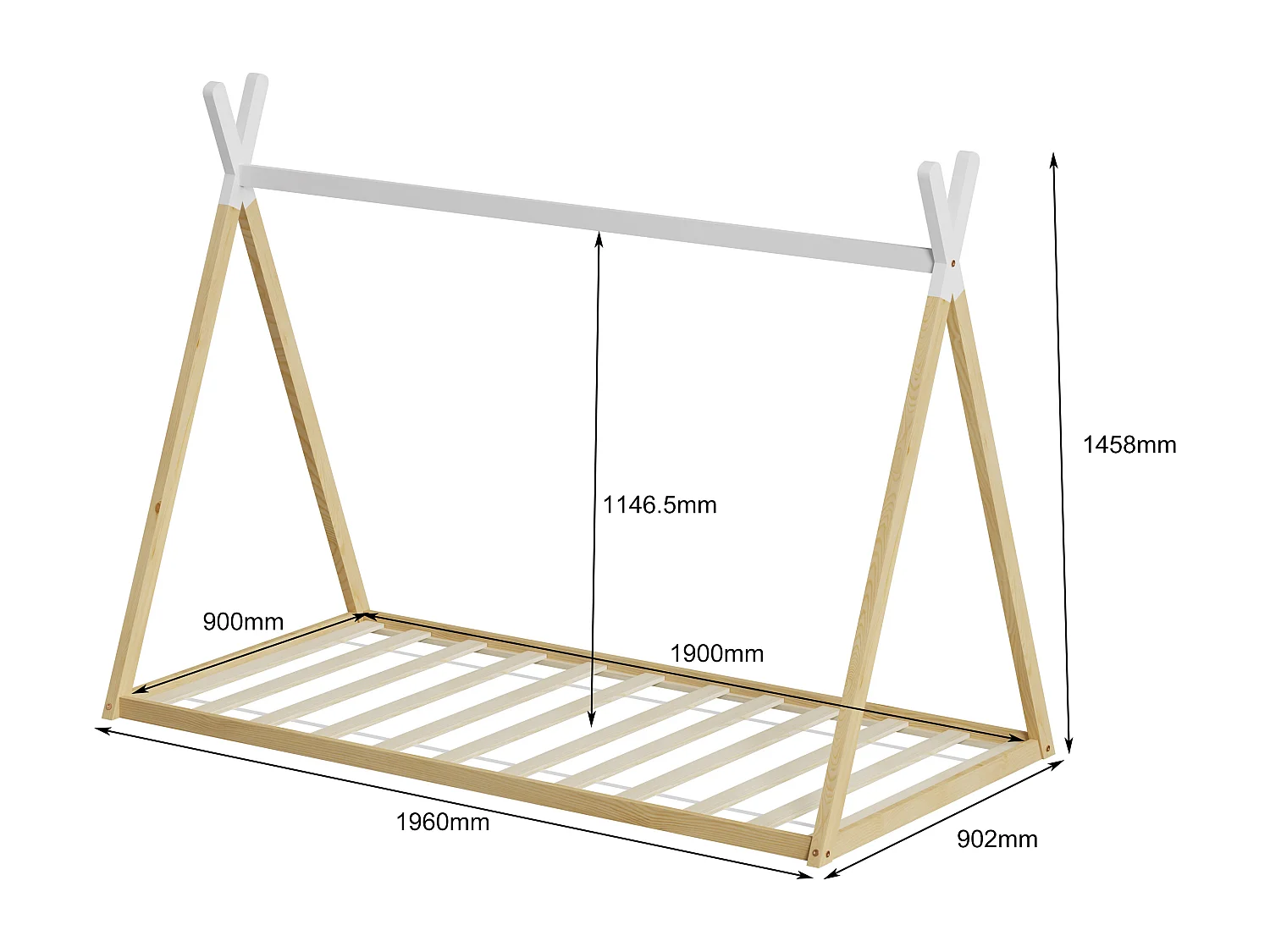MINEA | Lit tipi INDY 90x190 cm (matelas non inclus)