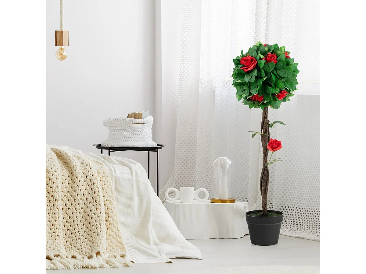Plante Artificielle 94CM en Pot Rempli de Ciment Stable/Fausse Camélia 12 Têtes Rouges Glorieuses 180 Feuilles pour Décoration de Salon Balcon Chambre Bureau