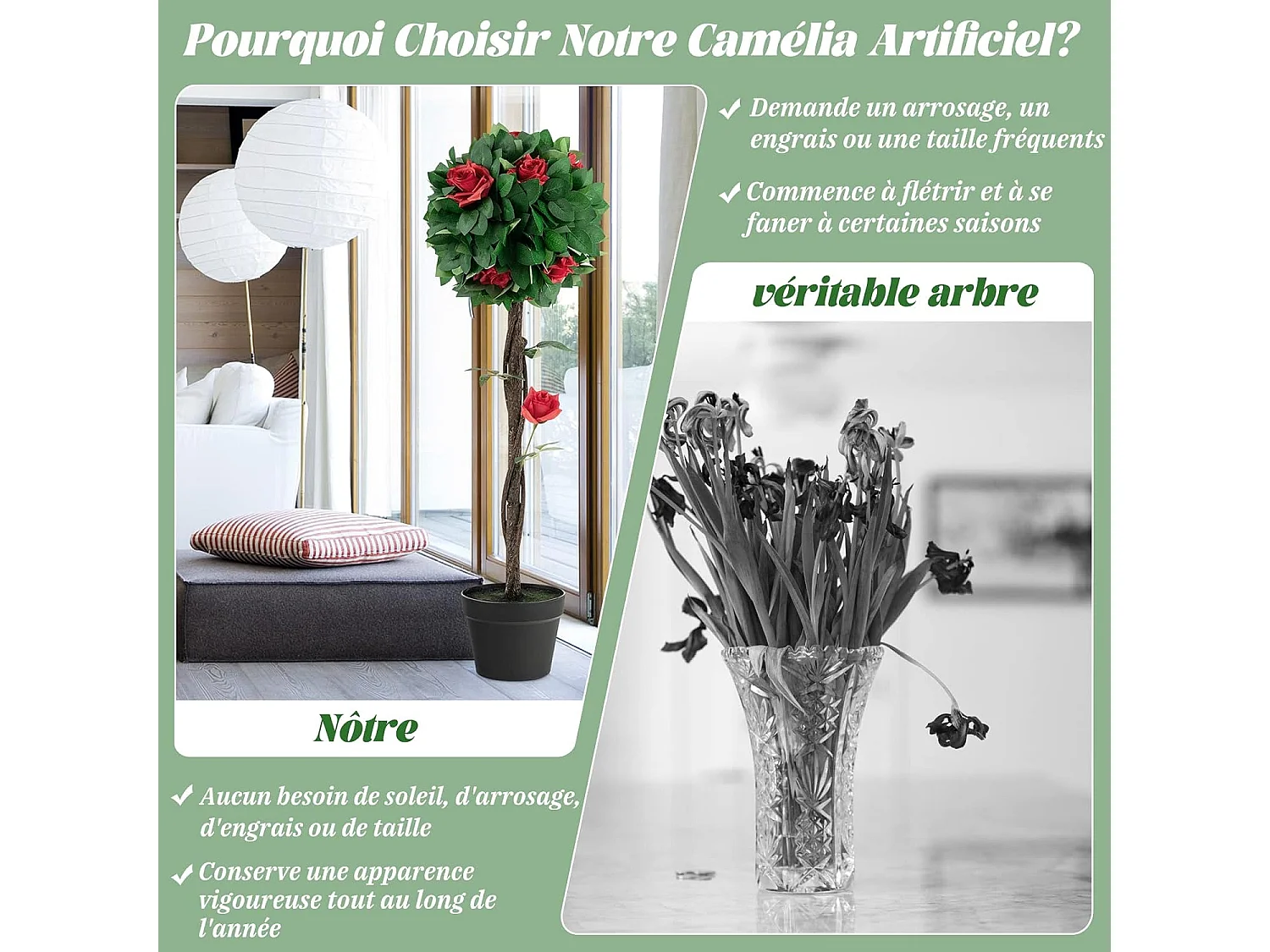 Plante Artificielle 94CM en Pot Rempli de Ciment Stable/Fausse Camélia 12 Têtes Rouges Glorieuses 180 Feuilles pour Décoration de Salon Balcon Chambre Bureau