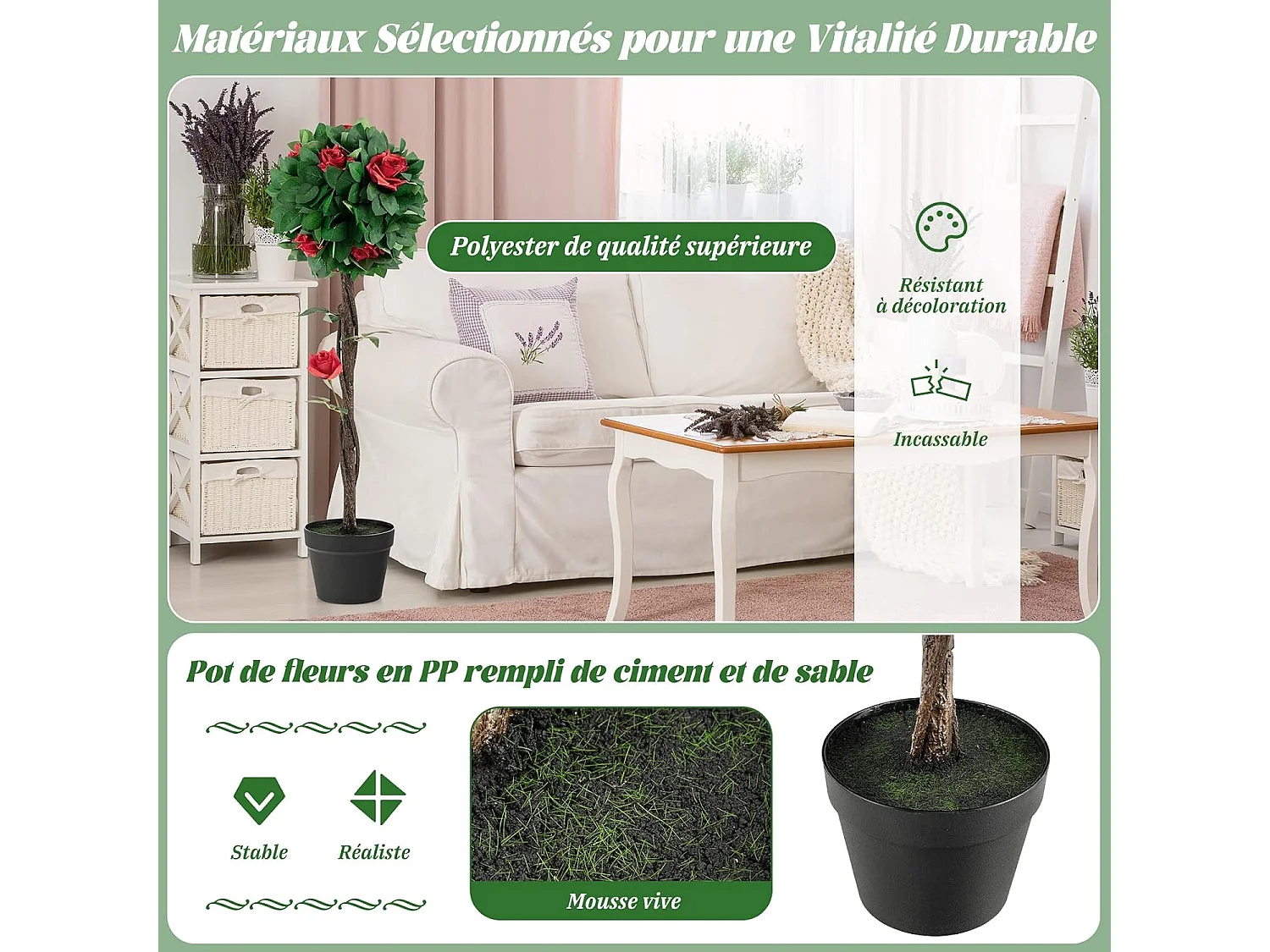 Plante Artificielle 94CM en Pot Rempli de Ciment Stable/Fausse Camélia 12 Têtes Rouges Glorieuses 180 Feuilles pour Décoration de Salon Balcon Chambre Bureau