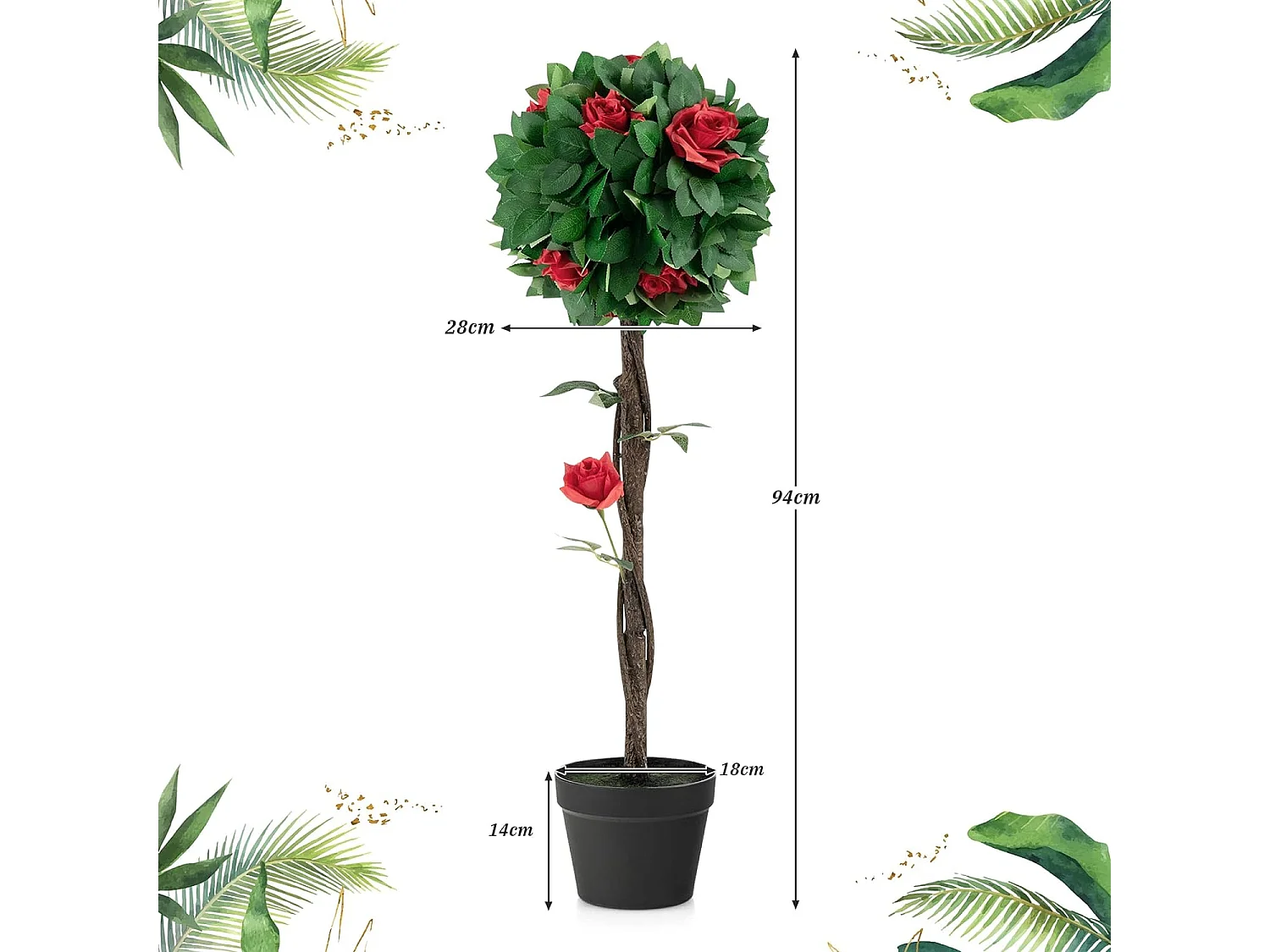 Plante Artificielle 94CM en Pot Rempli de Ciment Stable/Fausse Camélia 12 Têtes Rouges Glorieuses 180 Feuilles pour Décoration de Salon Balcon Chambre Bureau