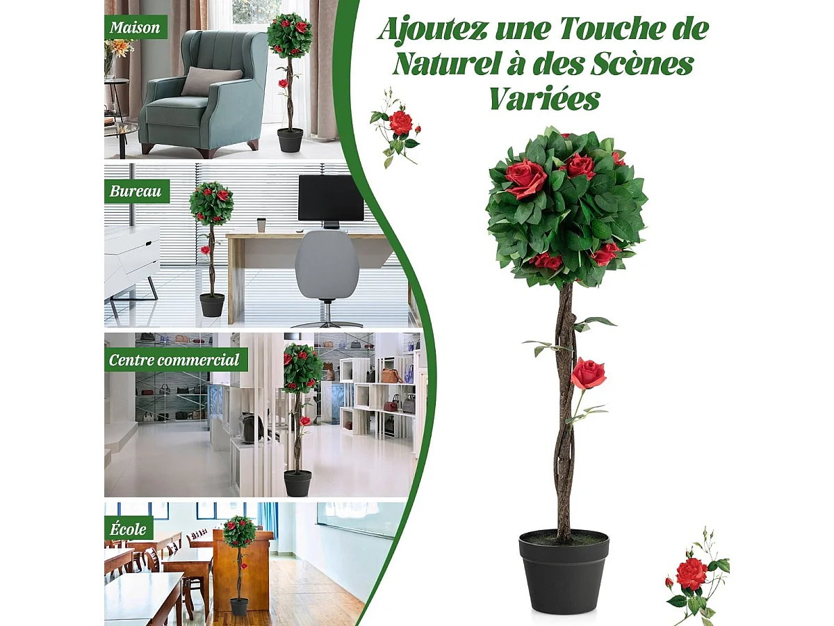 Plante Artificielle 94CM en Pot Rempli de Ciment Stable/Fausse Camélia 12 Têtes Rouges Glorieuses 180 Feuilles pour Décoration de Salon Balcon Chambre Bureau
