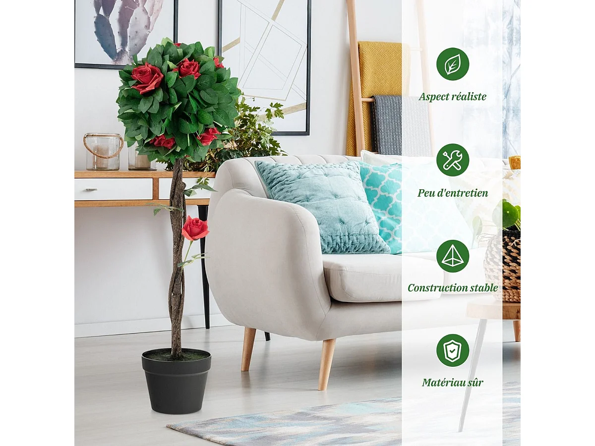 Plante Artificielle 94CM en Pot Rempli de Ciment Stable/Fausse Camélia 12 Têtes Rouges Glorieuses 180 Feuilles pour Décoration de Salon Balcon Chambre Bureau