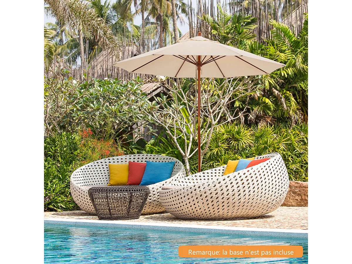 2,9M opvouwbare tuinparasol met touwkatrolmechanisme houten paal 8 glasvezelribben voor binnenplaats, beige