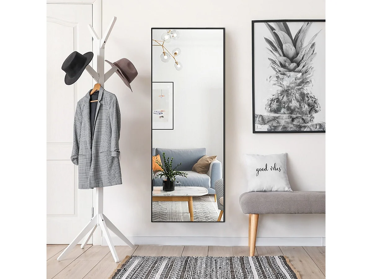 Miroir Mural avec cadre aluminium 150x4x56cm, HD Miroir en verre antidéflagrant, Miroir en Pleine Longueur pour Installation Horizontale ou Verticale, pour salle de bain, chambre, salon (Noir)