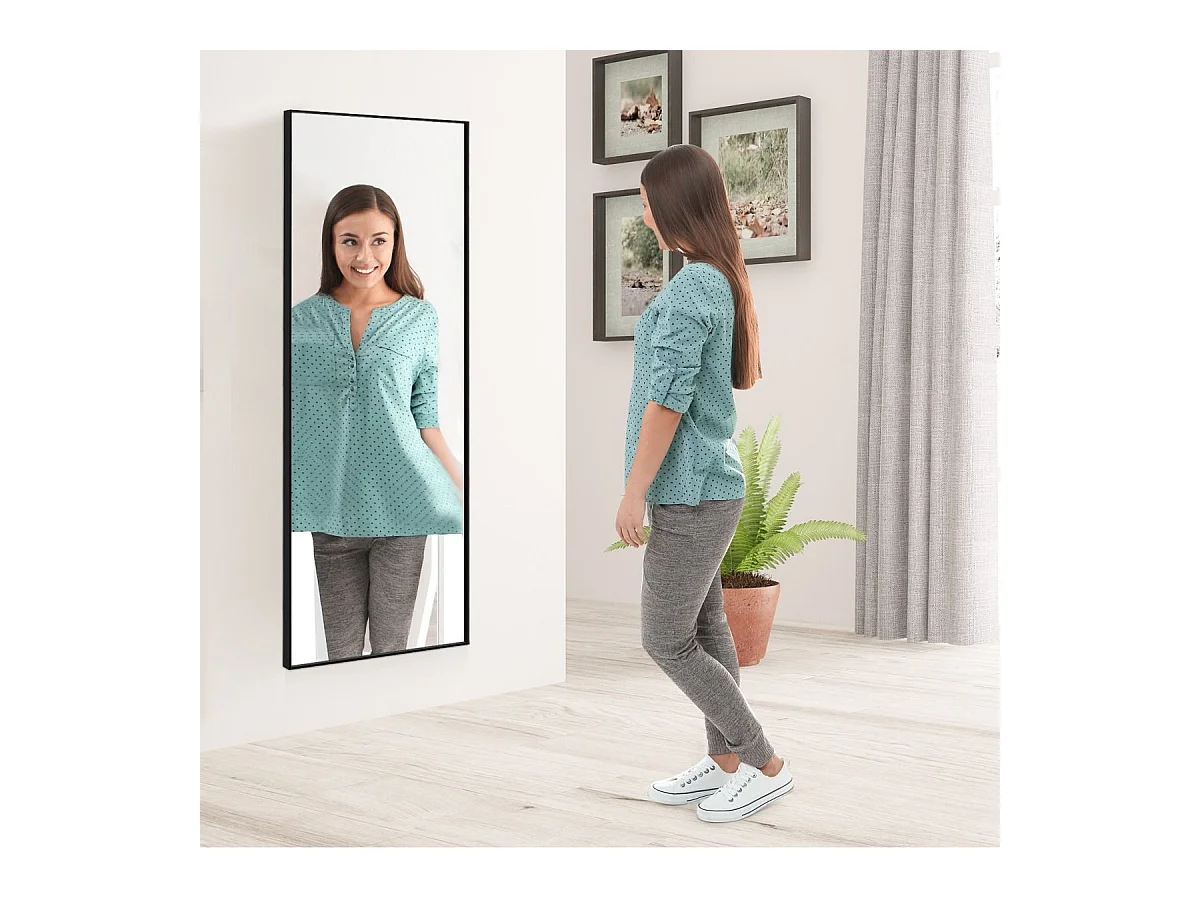 Miroir Mural avec cadre aluminium 150x4x56cm, HD Miroir en verre antidéflagrant, Miroir en Pleine Longueur pour Installation Horizontale ou Verticale, pour salle de bain, chambre, salon (Noir)